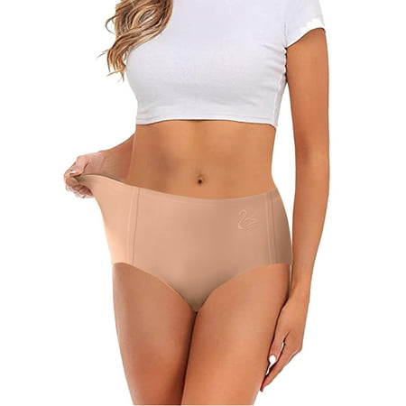 FUNUONY Big Sale!! Underwear for Women Mid Waist Panties Full Coverage Briefs Soft Strech Ladies Breathable Panties Womens Large Ice Silk Comfortable Underwear Trackless Mid Solid Underwear Coffee Xl
