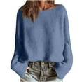 thumbnail image 5 of Lenpel Sweaters for Women Fall Fashion Boat Neck Bell Long Sleeve Knitted Pullover Tops Casual Loose Spring Sweaters(Blue,X-Large), 5 of 6