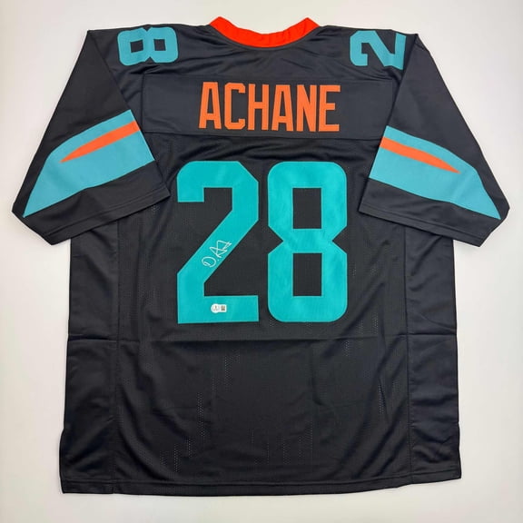 Autographed/Signed De'Von DeVon Achane Miami Black Football Jersey Beckett BAS COA