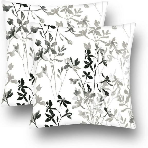 Black White Floral Pillow Covers Set of 2 Grey Flower Throw Pillow Cover Soft Elegant Accent Decorative Couch Cushion Cover for Bed Living Room Chair Outdoor Waterproof Sofa Pillowcases 18x18 Inch