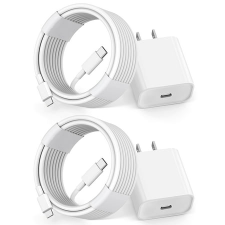 2-PACK AFFLUX 20W USB-C Wall Charger - USB Type C Charger Fast Charging Compatible with Apple iPhone 14, 14 Pro, 14 Pro Max, 13, 13 Pro, 13 Pro Max, Galaxy S21 Ultra, iPad, AirPods + 6FT Cable, White