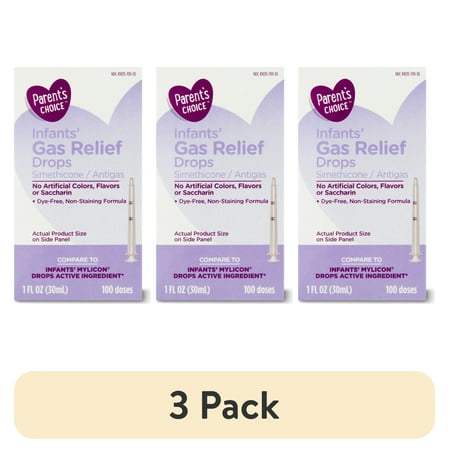 (3 pack) Parent's Choice Infants' Gas Relief Simethicone Drops 20mg, 1 fl. oz.