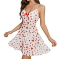 thumbnail image 2 of Pajamas for Women Valentine's Day Gift for Her Heart Print V-neck Bow Sling Dress Short Babydoll Red, 2 of 9