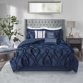 thumbnail image 2 of Home Essence Morgan 7 Piece Velvet Comforter Set, Queen, Navy, 2 of 14
