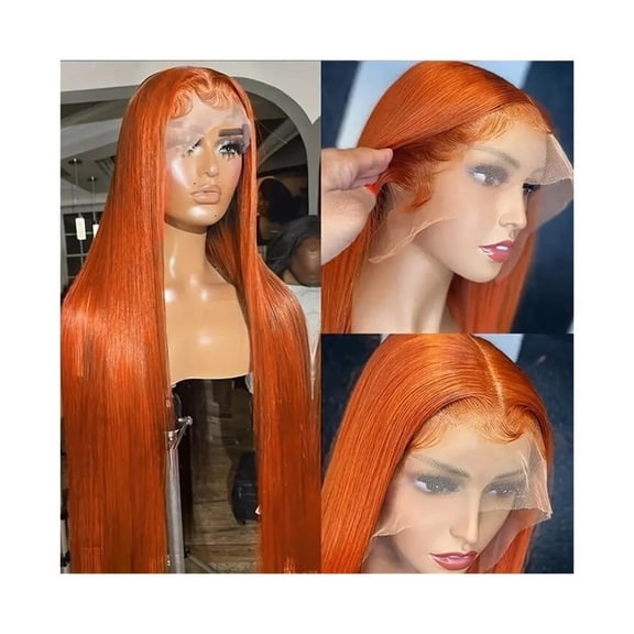 20 - 40 Inch Orange Ginger HD Lace Frontal Wig Human Hair Bone Straight 13x4 Transparent Lace Frontal Color Wigs