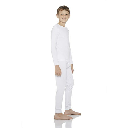 Rocky Boy's Smooth Knit Thermal Underwear 2PC Set Long John Top and Bottom Pajamas (White,