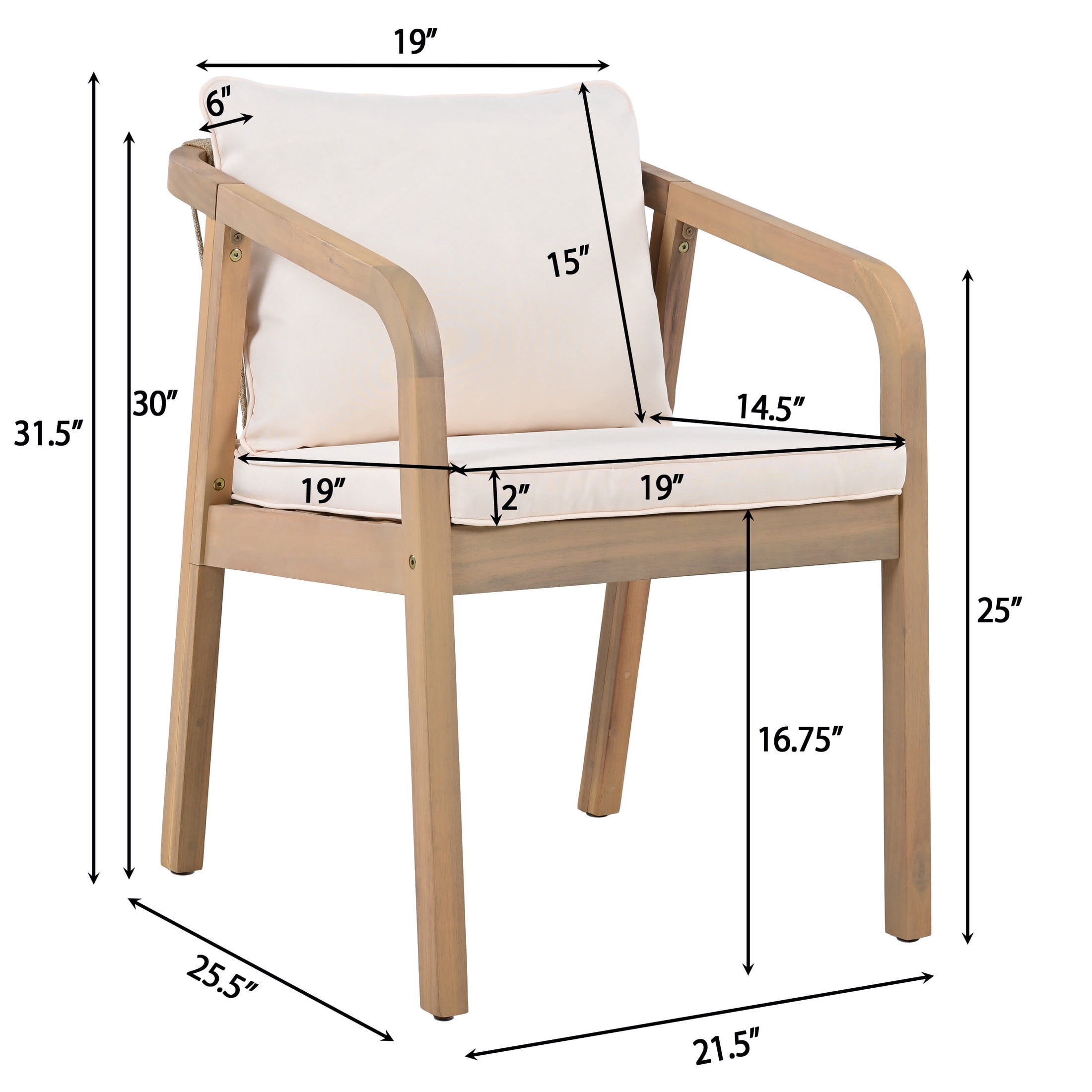 Christopher Knight Home 7-Piece Outdoor Dining Table with Rope Back Chairs and Cushion, Light Teak+Beige
