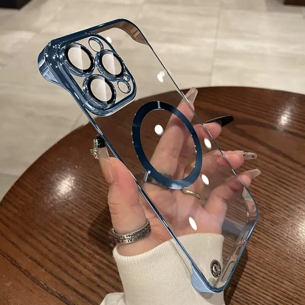 Funda de lujo transparente ultrafina sin marco para iPhone 14 13 12 Pro Max, funda rígida de carga inalámbrica magnética Fivean unisex