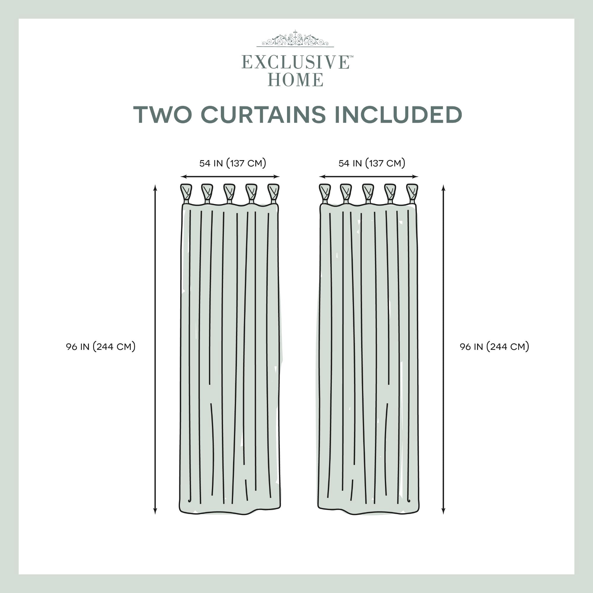 Exclusive Home Curtains Loha Linen Braided Tab Top Curtain Panel Pair, 54x96, Ivory