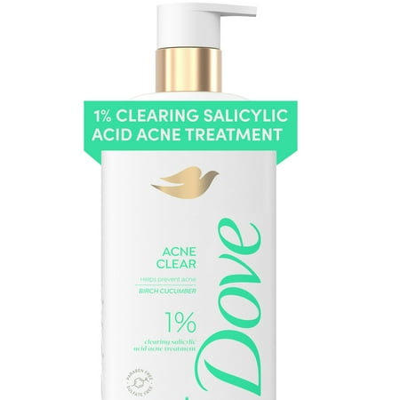 (2 Pack) Dove Acne Clear Body Wash for Women with 1% Salicylic Acid for Acne Prone Skin, 18.5 oz