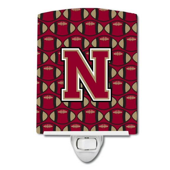 Letter N Football Garnet and Gold Ceramic Night Light