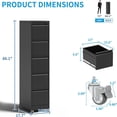 thumbnail image 5 of IKIMI 5-Drawer Vertical File Cabinets with Lock, Portable Rolling Metal Filing Cabinet for Legal/Letter/A4 Files, Black, 5 of 6