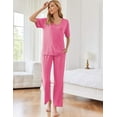 thumbnail image 2 of Ekouaer Lounge Sets for Women Ribbed Pajama Set Short Sleeve Top and Long Pants Set with Pockets Sleep Set, 2 of 5