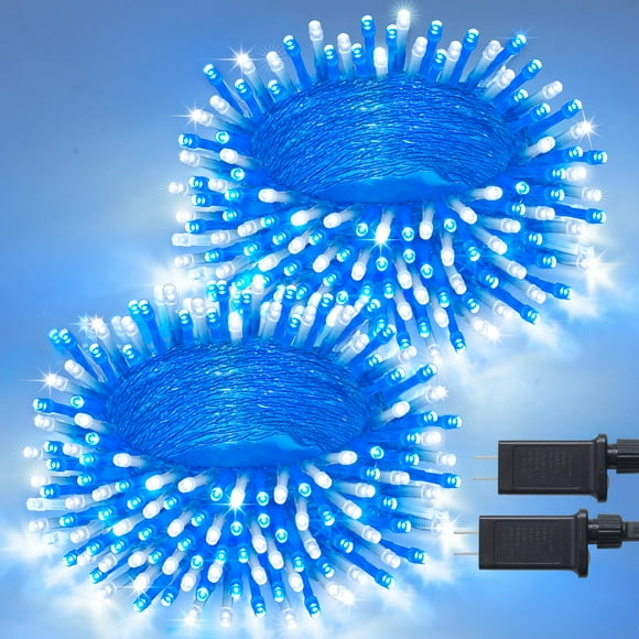 Cadena de luces JMEXSUSS, paquete de 2, 66 pies, 200 LED, azul y blanco