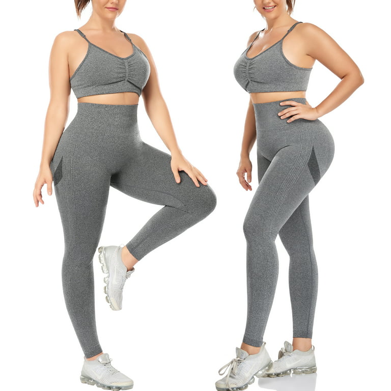 QRIC Women's High Waist Workout Vital Seamless Leggings Butt Lift Yoga  Pants Stretchy Fitness Gym Tights Gray, M