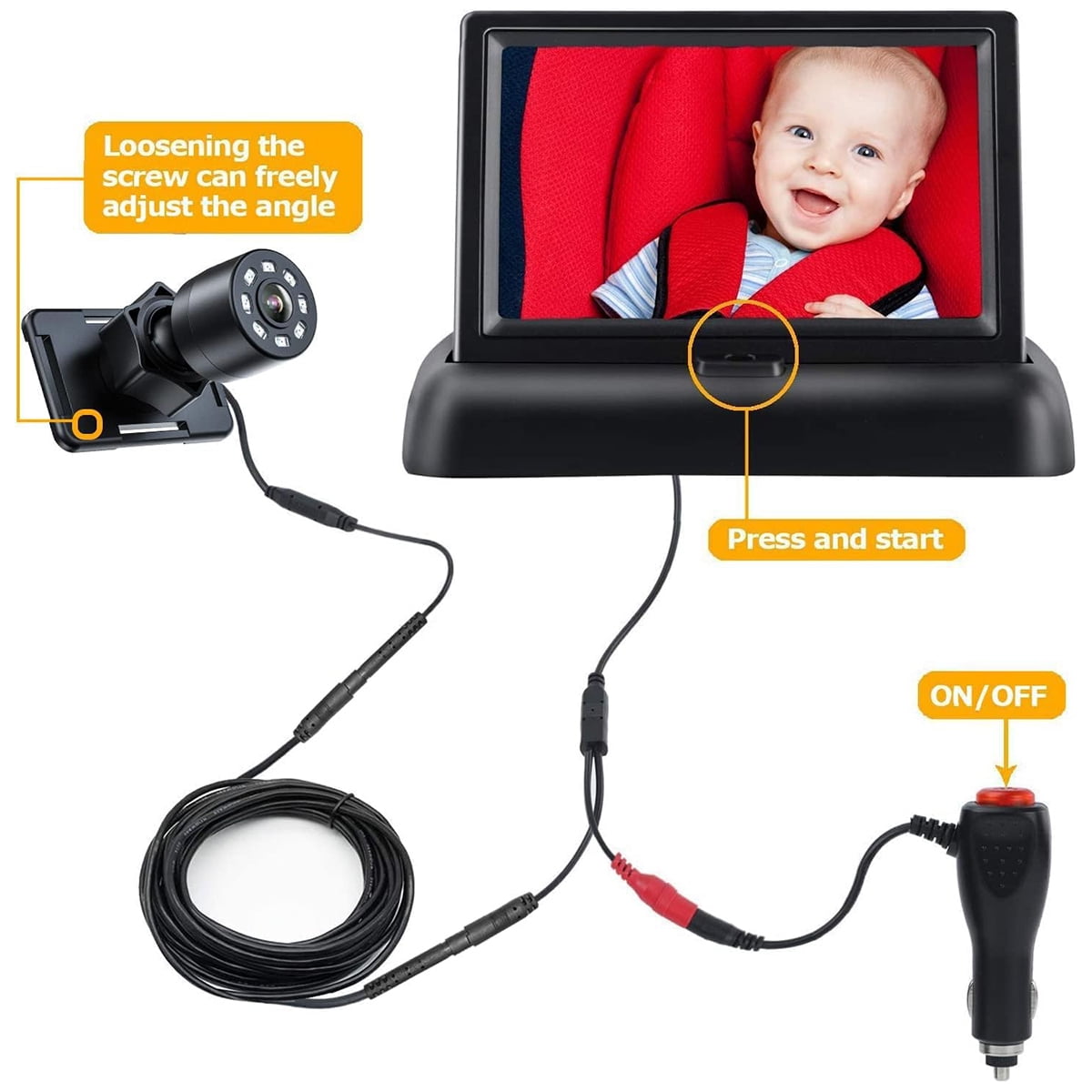 Baby Car Camera,4.3" HD Display Baby Car Mirror with Night Vision Feature,Wide Clear View