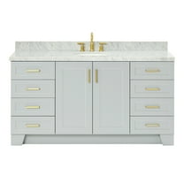 Ariel Taylor 67 Inch Single Oval Sink Vanity With Carrara White Marble Countertop W/1.5" Edge In Grey