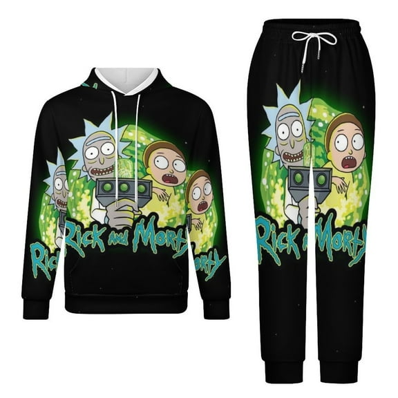Rick And Morty Unisex Adult Sweatsuits Hoodie & Sweatpants Long Sleeve Hooded Sweatshirt Matching Joggers Tracksuit Sets 2XS