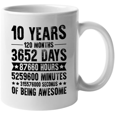 10 Years of Being Awesome, Anniversary Celebration, White 11oz Ceramic Mug