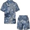 thumbnail image 4 of PRIYAL Ensemble de Pyjama en Denim Patchwork Fleuri pour Femmes Shorts Ensemble Deux Pièces Manches Courtes, 4 of 6