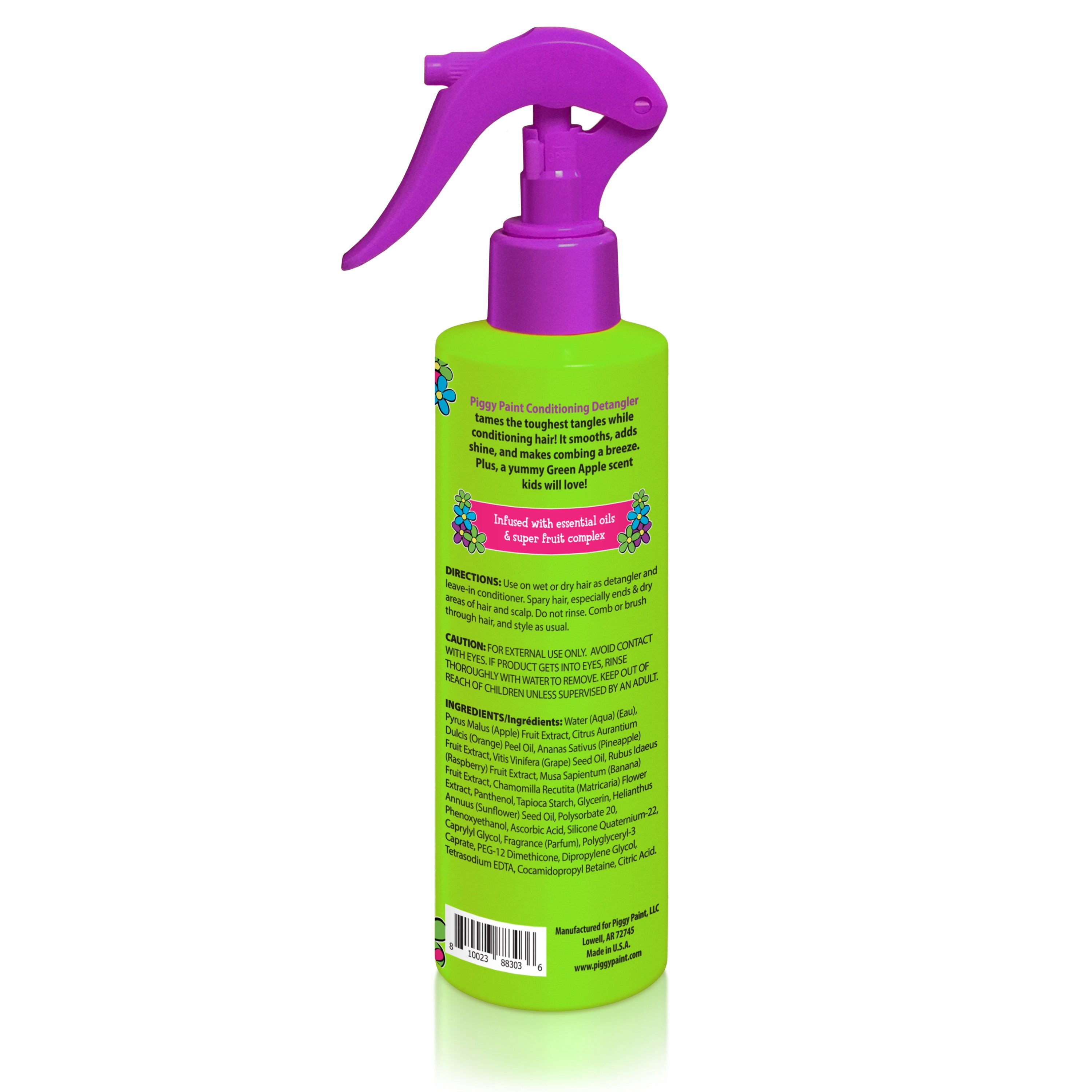 Piggy Paint Kids Conditioning Detangler Spray for Kids, Green Apple Scent, Essential Oils, Super Fruit Extracts, 8.5 fl oz