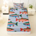 thumbnail image 4 of Manfei Cartoon Trout Twin Sheets, Stripe Background Bedding, Blue Pink Orange, 3pcs, 1 Flat Sheet, 1 Fitted Sheet and 1 Pillowcase, 4 of 6