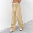 thumbnail image 3 of YIFUNIN Women's Casual Solid Color Elastic Waist Wide Leg Pants, Drawstring Loose Fit Trousers for Everyday Lounge, Comfortable Versatile Style,Beige L, 3 of 5