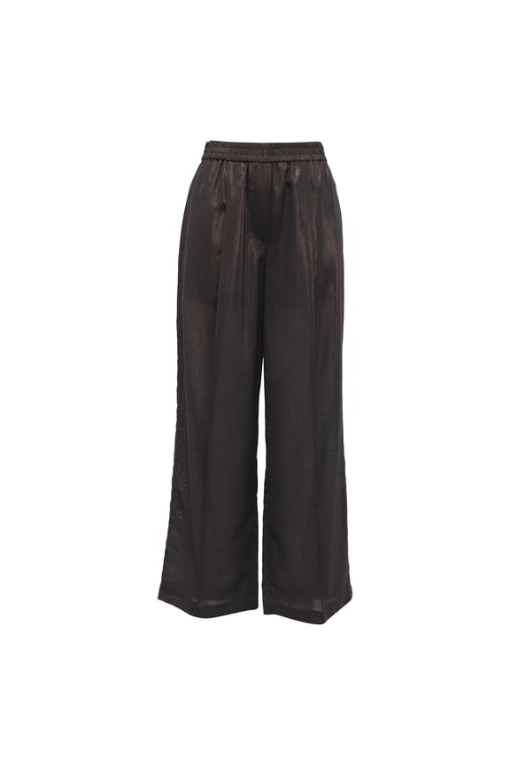 Pre-Owned Brunello Cucinelli Metallic Wide-Leg Trousers in Brown Polyester