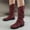 Red, variant on YOUSNH Foreign Trade Autumn and Winter Women's Boots Belt Buckle Low Heel Round Head High Barrel Boots Womens Boots Black 6.5