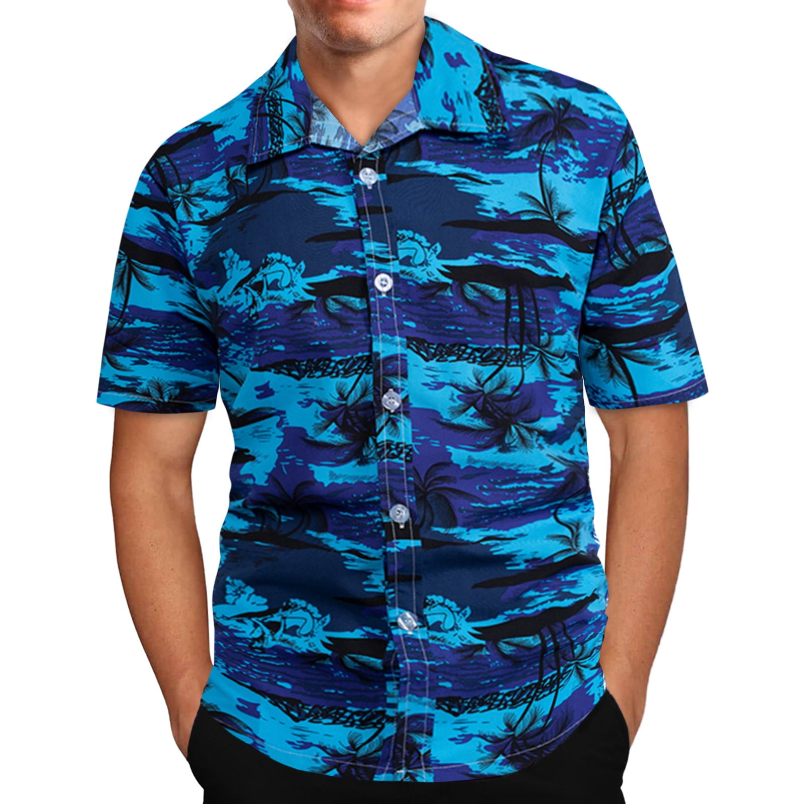 Eashery Mens Beach Shirt Printed Summer Mens Top Shirts Dark Blue 4XL ...