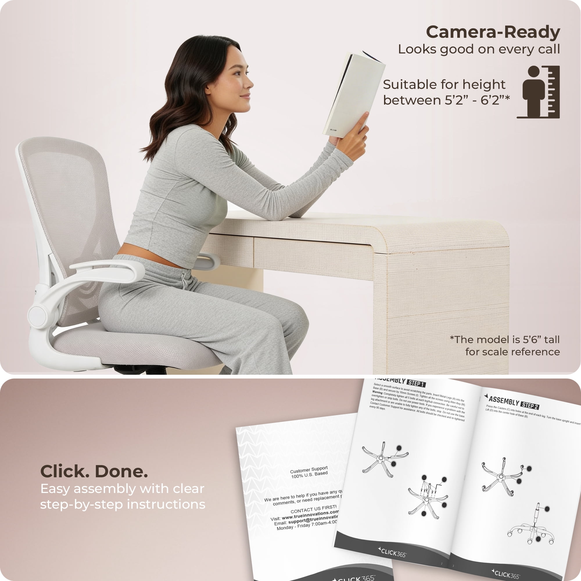 Click365 AeroCore  M200 Adult Mesh Mid Back Indoor Residential Ergonomic Office Chairs, Hardware Kit, Light Gray