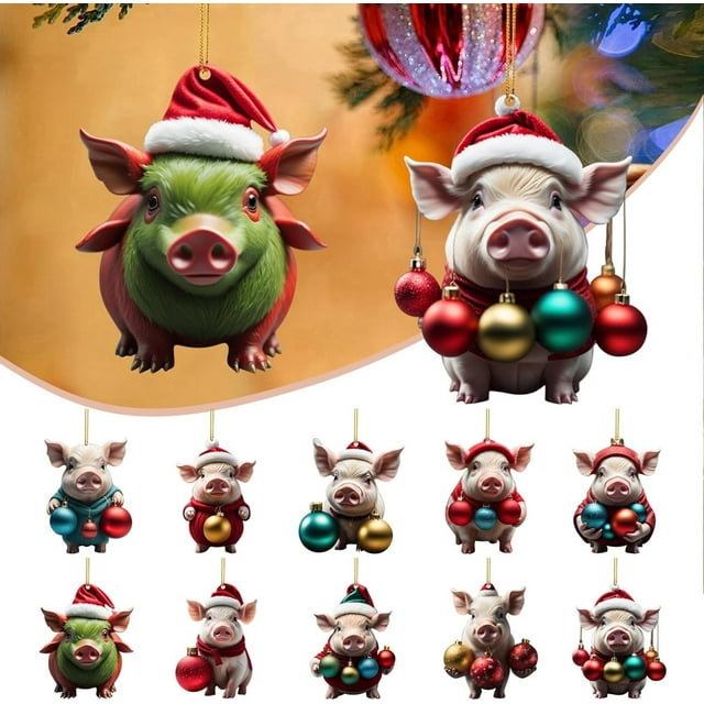 Xihbxyly Colgante Navideño de Cerdo, Adorno Festivo de Acrílico, Llamativo Adorno Navideño, Versátil, Ideal para Decorar La Repisa de La Chimenea, Material Seguro y No Tóxico, 8 X 6 Cm