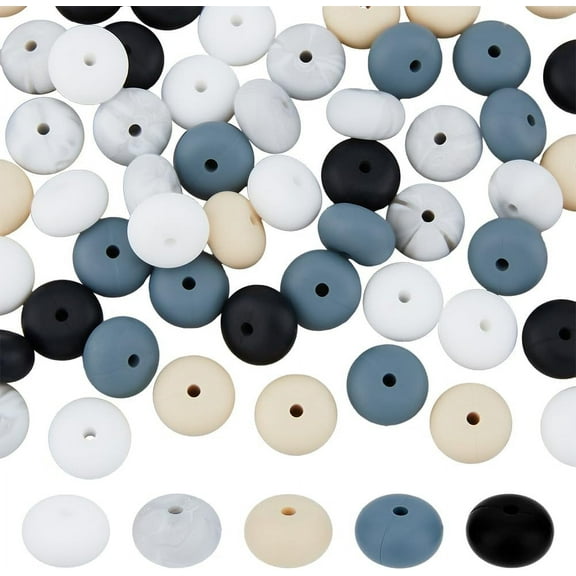 60Pcs Silicone Beads 5 Colors Flat Round Silicone Beads Large Hole Rubber Beads Loose Spacer Beads for Simple Necklace Bracelet Jewelry Making Hole: 3mm Colorful DIY