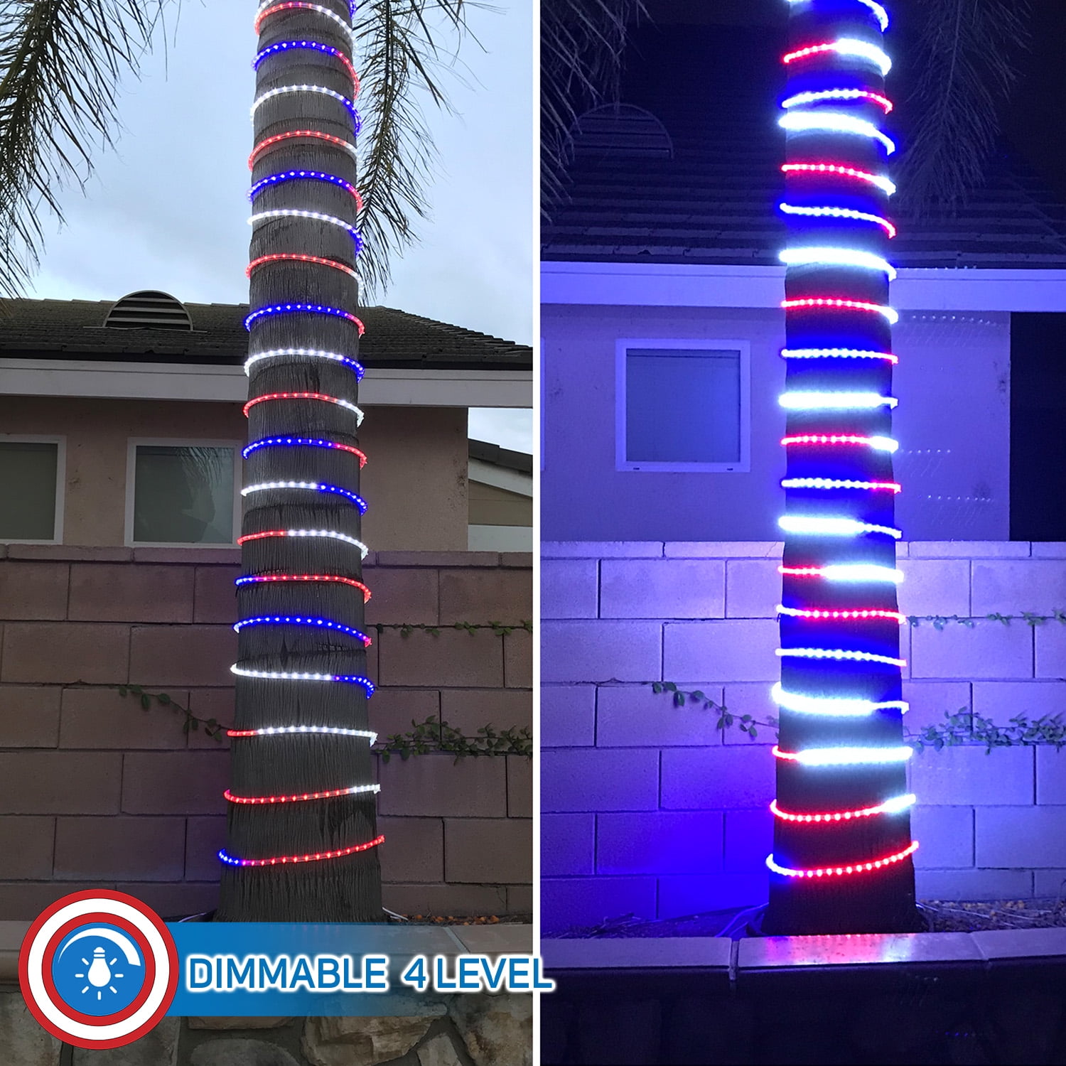 Russell Decor Patriotic Rope Lights with controller Red White Blue 10'-200' Independence Day 4th of July Memorial Day Veterans Day and Christmas Decoration Lights (10 Feet)