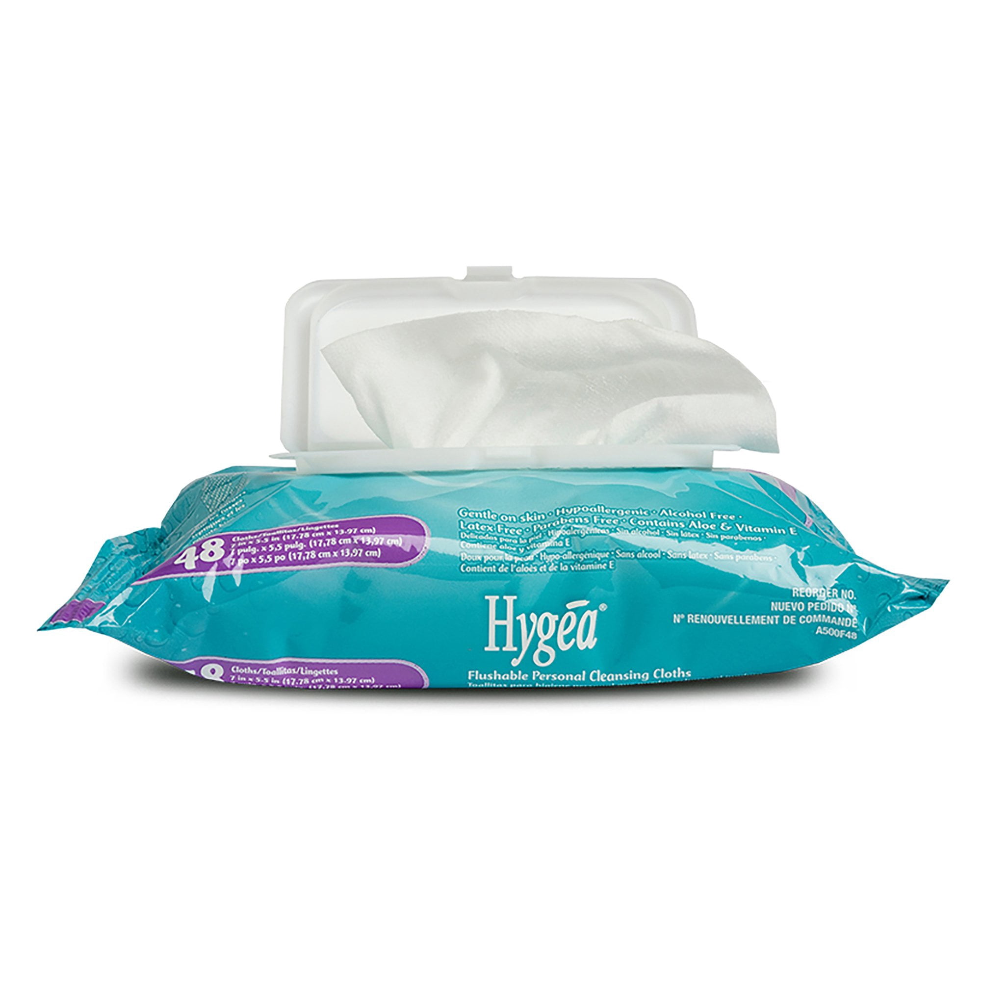 Hygea Flushable Personal Cleansing Cloths Incontinence Wipes, 5.3 in x 6.8 in, 48 Wipes, 12 Packs, 576 Total