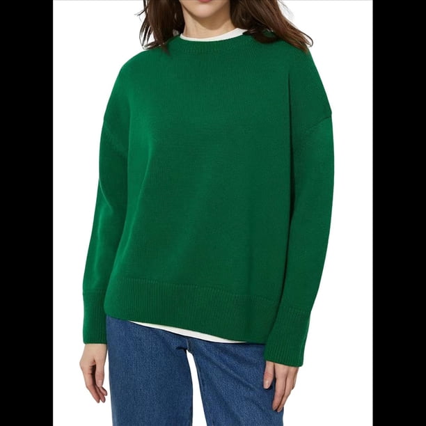 Suéteres Ligeros, Suaves y de Cuello Redondo para Mujer, Lisos, para Otoño e Invierno Verde Oscuro M