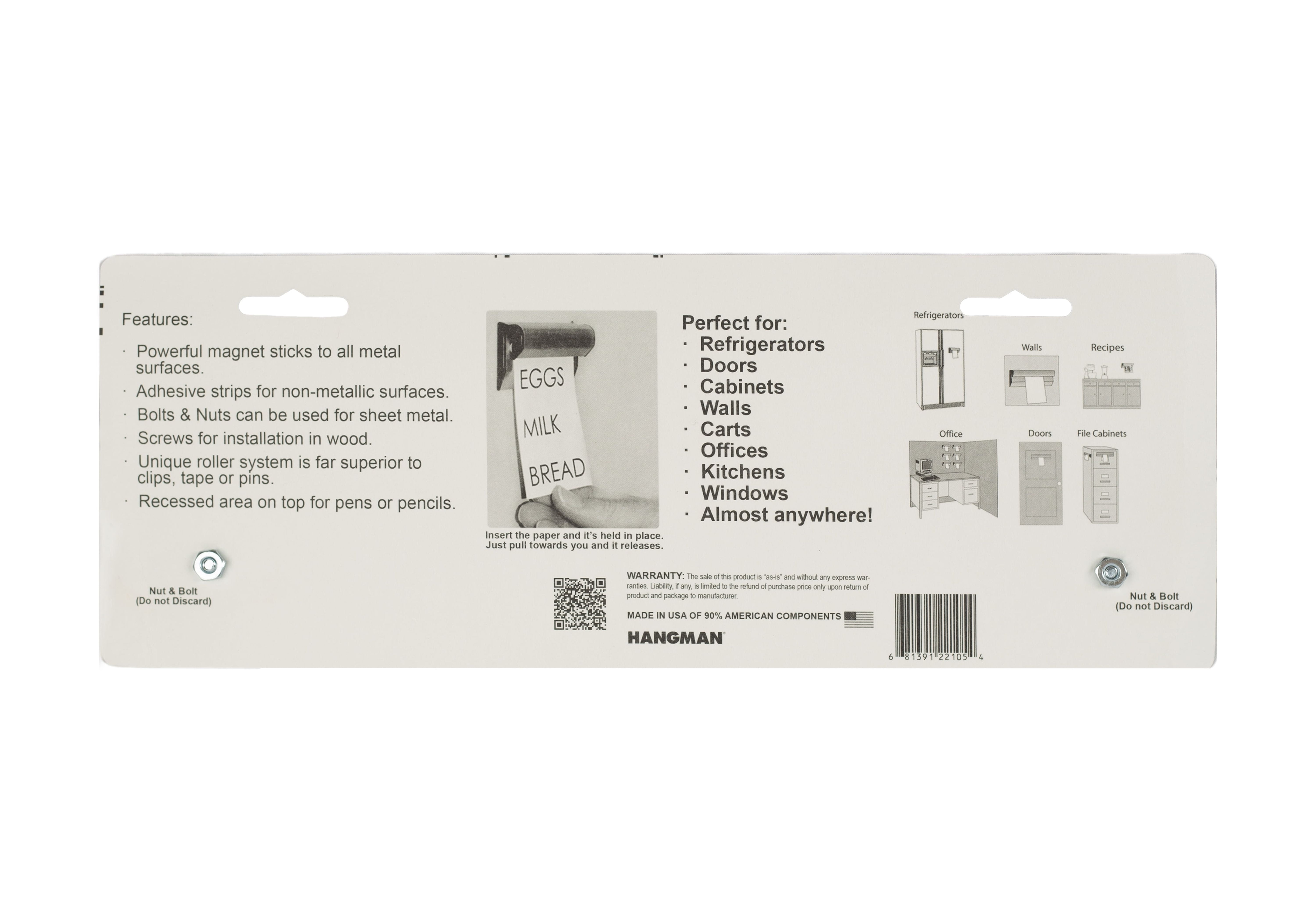 (2 pack) Hangman Clip Strip Note and Paper Holder - 12"