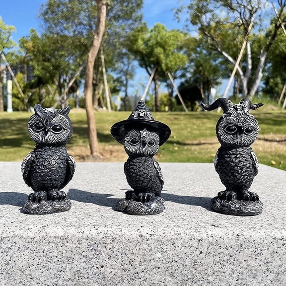 3Pcs Magic Owl Gnome Statues, Gothic Resin Owl Figurine for Home Office Garden Lawn Yard Decoration