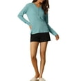 thumbnail image 2 of INSPIRE CHIC Women's Sleepwear Casual V Neck Ribbed Nightwear Lounge Pullover Long Sleeve Tops M Light Blue, 2 of 6