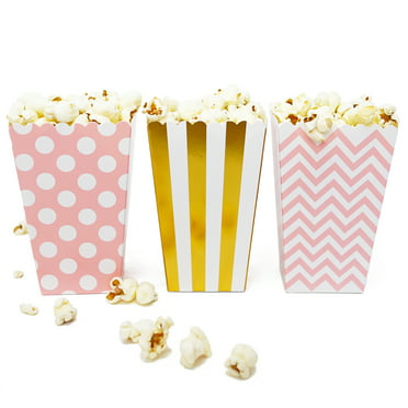 Mini Popcorn Box Candy Favor Boxes for All Parties, Assorted Polka Dot, Chevron, Stripe Design, 36 Count (Pink, Gold Foil)