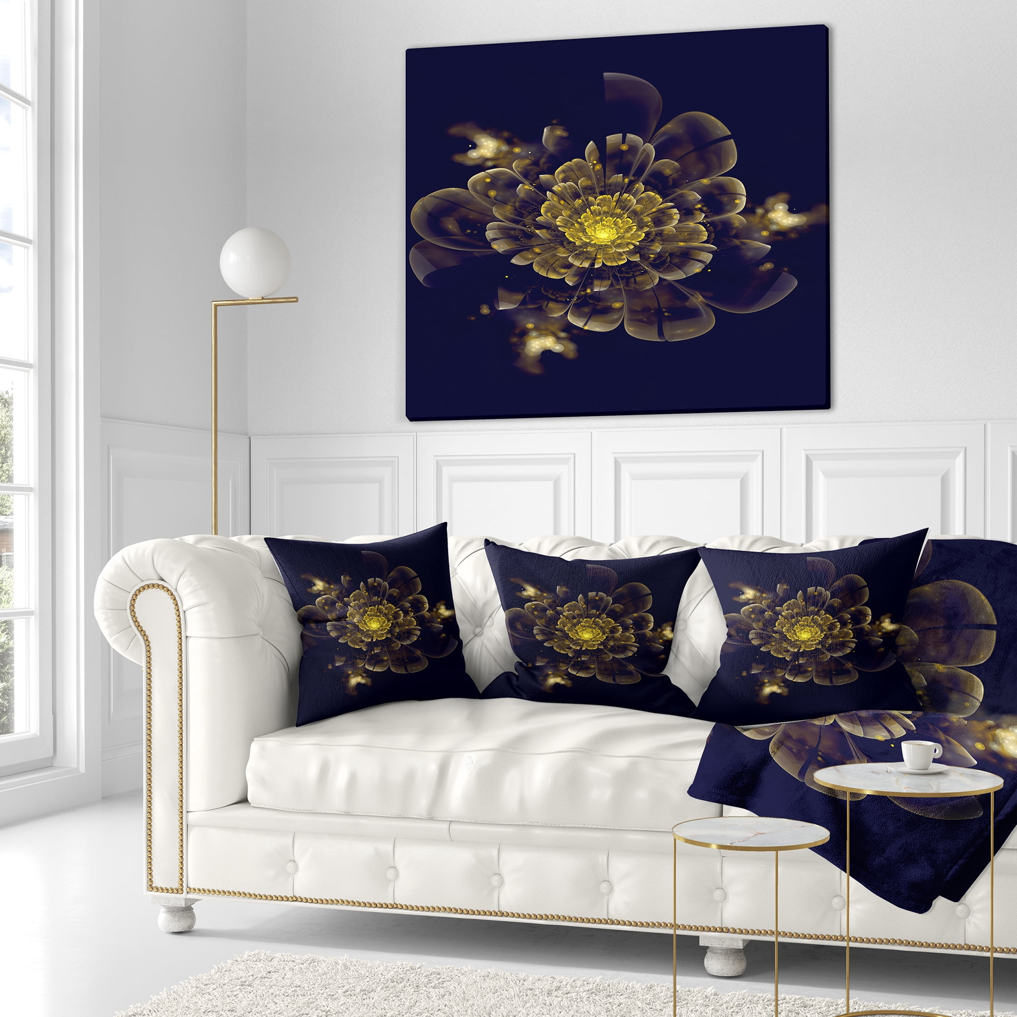 Designart Golden Metallic Fractal Flower - Abstract Throw Pillow - 18x18