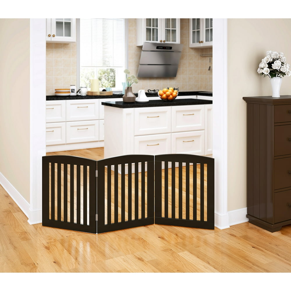 PAWLAND Wooden Freestanding Wire Pet Gate for Dogs, 3 Panel Step Over