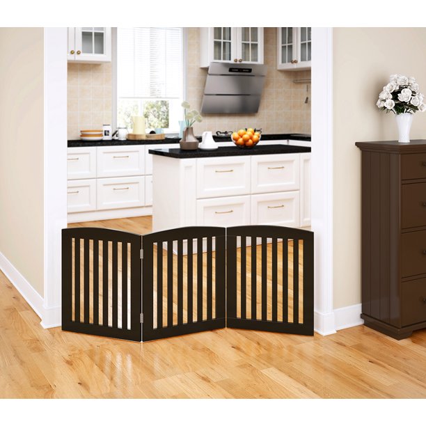 PAWLAND Wooden Freestanding Wire Pet Gate for Dogs, 3 Panel Step Over