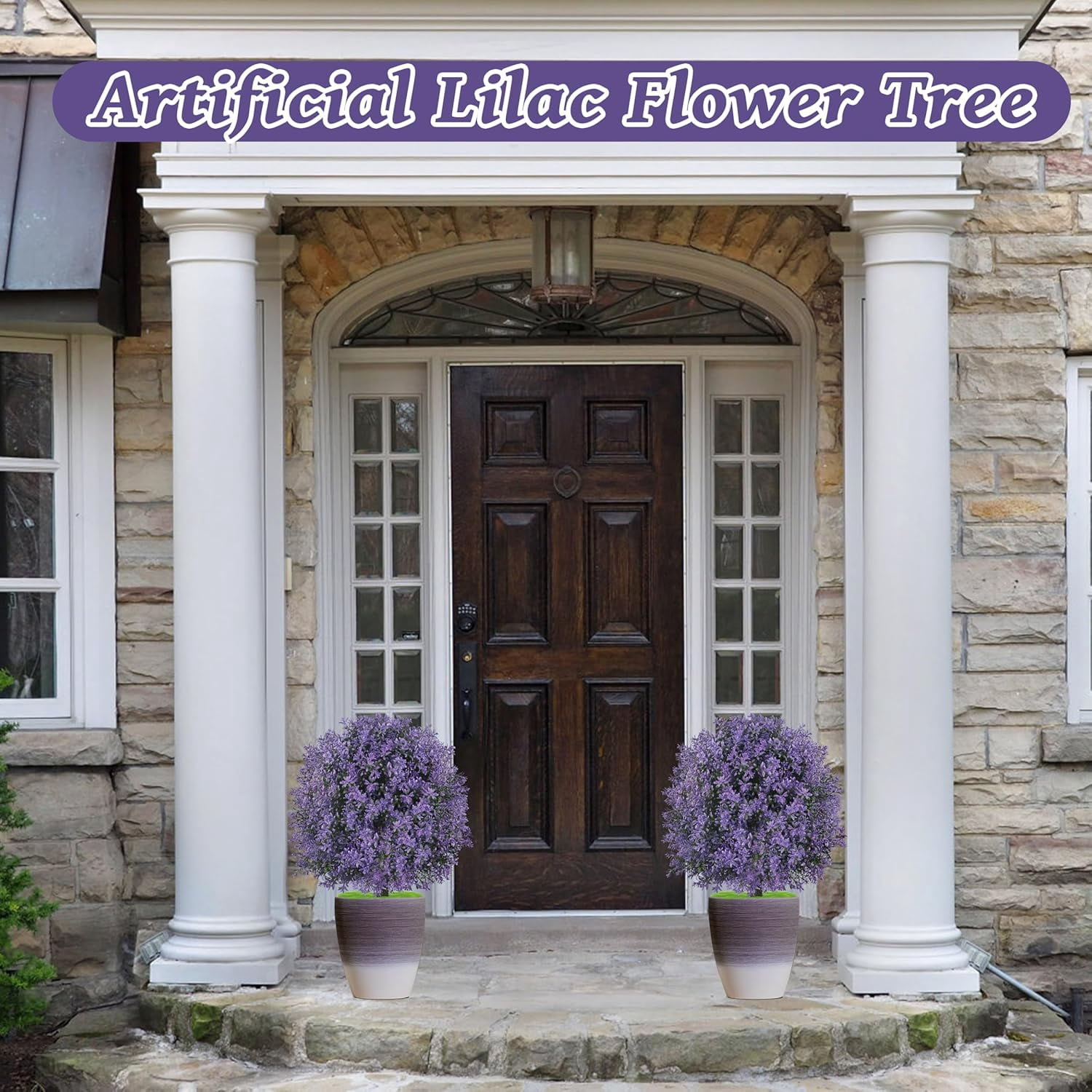 Bibana 25.5" Set of 2 Artificial Lilac Flowers Tree, Faux Lilac Shrub Bushes with Ground Spike, UV Resistant Fake Delphinium Antirrhinum for Indoor, Garden, Yard, Porch, Patio Decor (Purple)