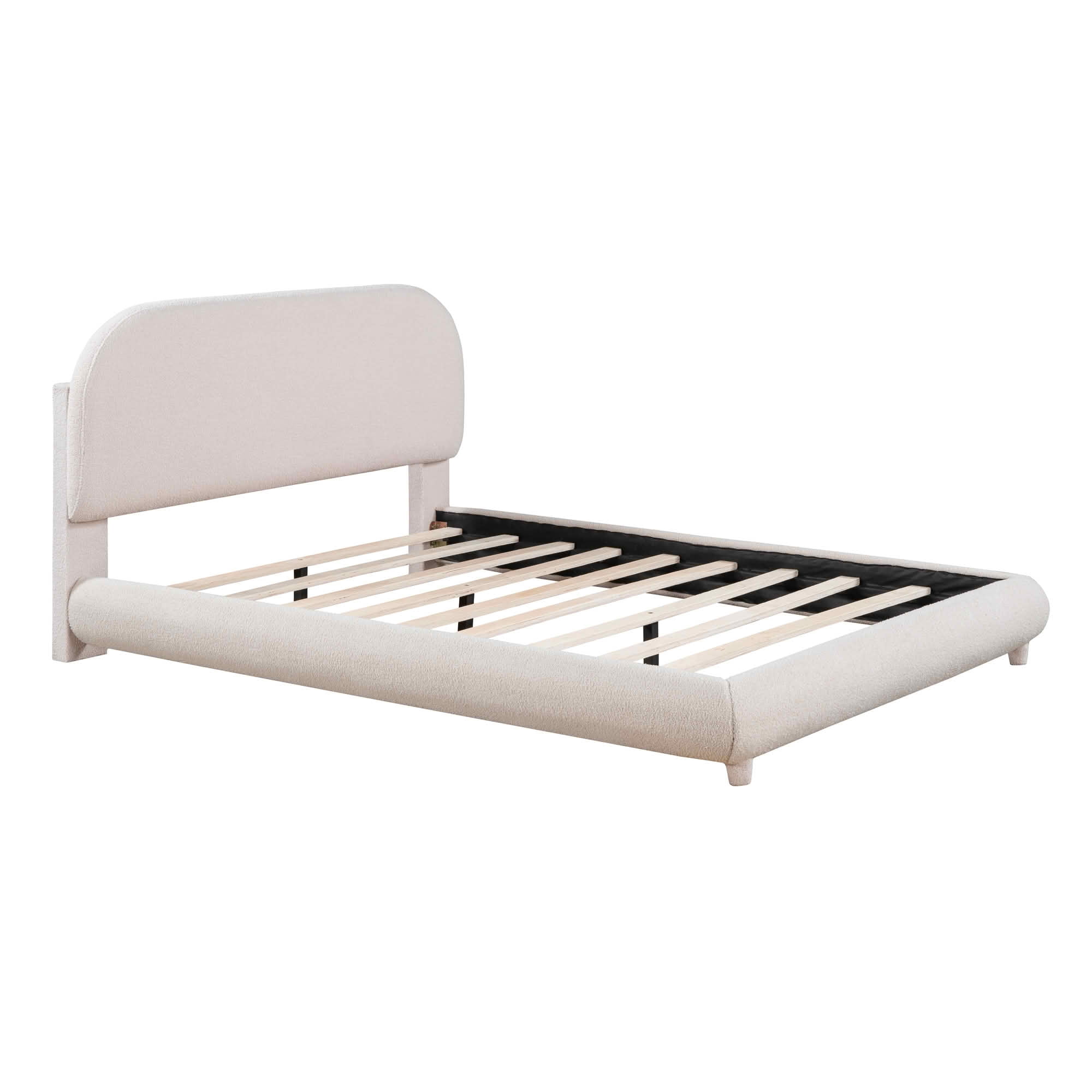 MAYEERTY Teddy Fleece Upholstered Platform Bed with Curved Design, Sturdy MDF Frame & Easy Assembly