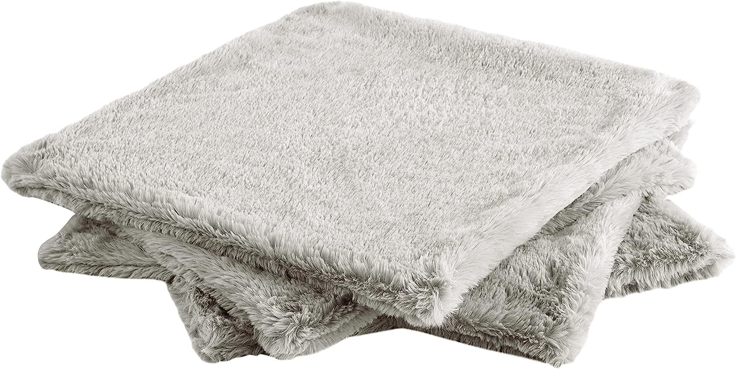 Home Soft Things Rabbit Faux-fur Throw Pillow Cover 4 Piece Set, 20" x 20", Light Grey