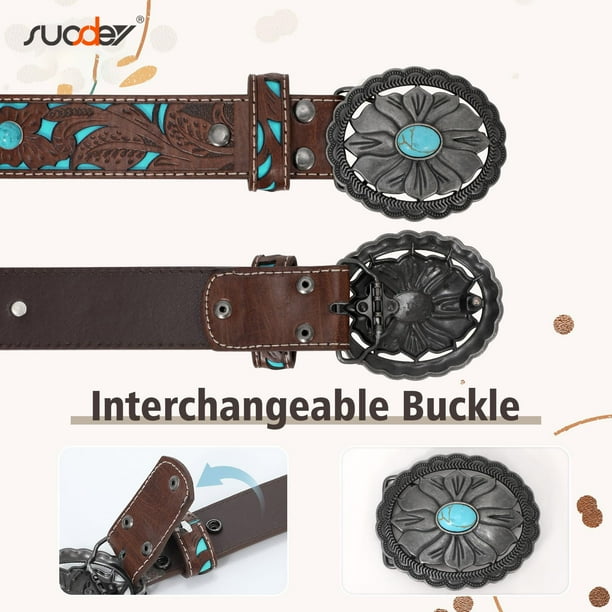 Western Turquoise Cowgirl Belt with Interchangeable Buckle Amazon.com: Utaly Vintage Cowgirl-Western-Leather-Belts for  main image 4