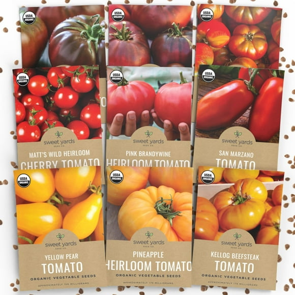 Organic Tomato Seeds AJH3Variety Pack - 9 Individual Packs - 2025 Season - Roma, Cherry, Black Krim, Yellow Pear, Pineapple and More! for Indoor & Outdoor Planting (Non-GMO, Certified Organic)