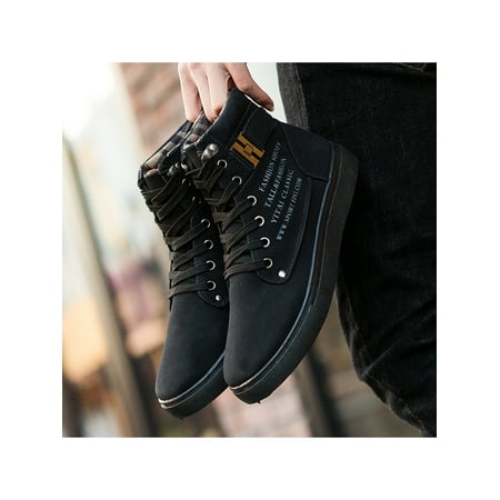 

Fangasis Men Ankle Boots Plush Lined Skate Shoes High Top Casual Walking Shoe Mens Boot Daily Non-slip Warm Booties All black 7.5