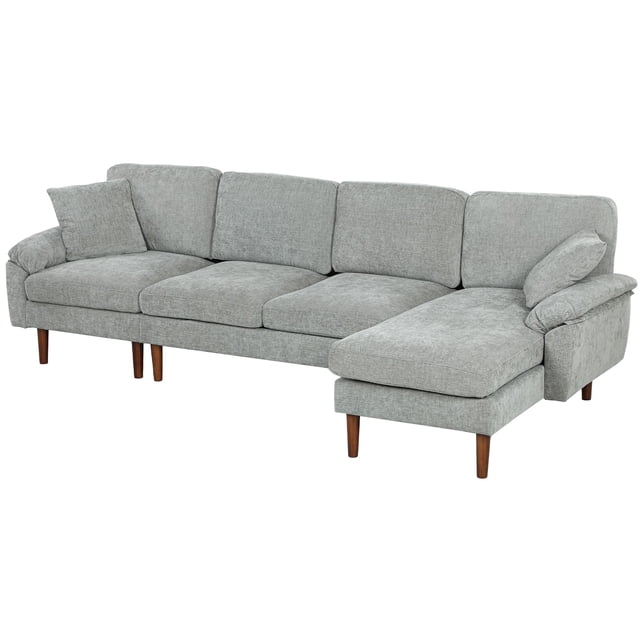 Modern Grey L-Shape Sofa Sectional Couch with Chaise | Linen-Feel Fabric | Living Room Corner Seating | 111" x 54.7"